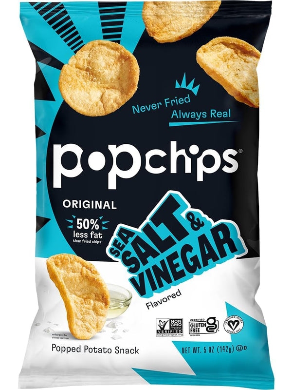 Popchips Potato Chips, Sea Salt & Vinegar, 5.0 oz. Share Bags, Low-Calorie,