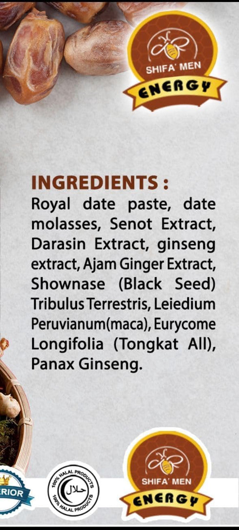 SHIFA MEN ENERGY 250 mlF 8 oz Resttivo SUPER Srenghth - Ajwa Date Paste Extra Flavor - Energy Support Men /