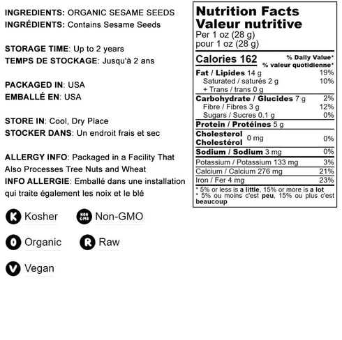 Food to Live Organic Hulled Sesame Seeds, 8 Ounces, Non-GMO, Kosher, Vegan, Perfect for Tahini & Salads
