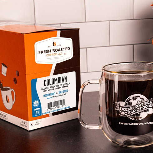 100% 72 Fresh Roasted Coffee, Colombian Water Processed Decaf, Kosher, K-Cup Compatible, Pods