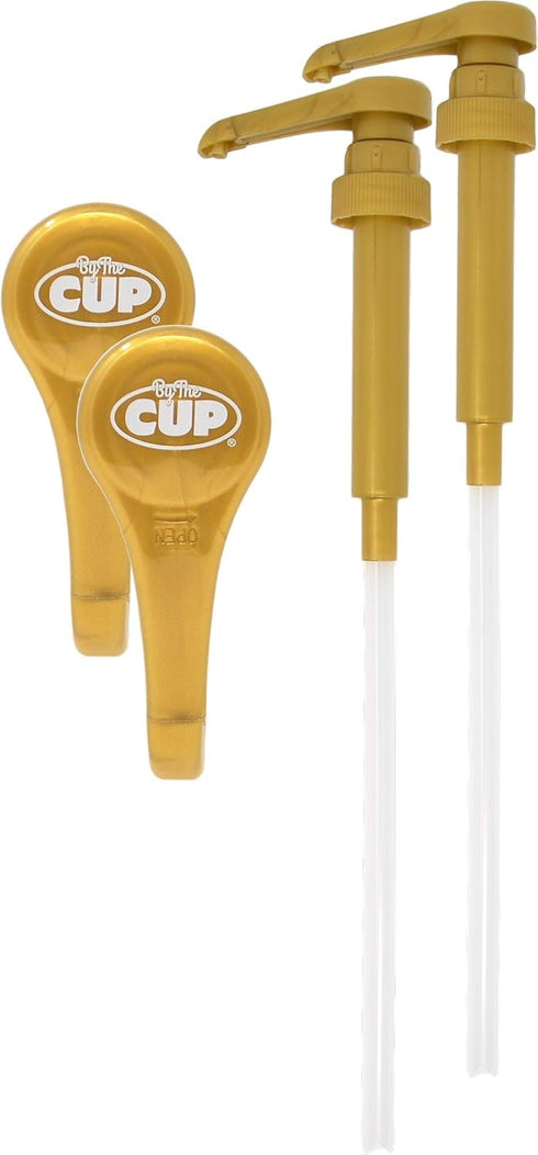 By The Cup Gold Coffee Syrup Pump for 750 ml Bottles, Pack of 2, Fits Upouria, Torani, DaVinci, and Monin (1L Plastic