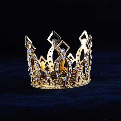 JANOU Mini Crown Tiara Cake Topper - Crystal Hair Ornaments for Wedding, Birthday, Baby Shower Cake Decoration (Gold)