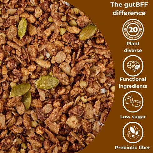 gutBFF 5 9 oz Low Sugar Granola Gluten Free Healthy Granola with Lions Mane Mushroom & Baobab Superfruit for Gut Health