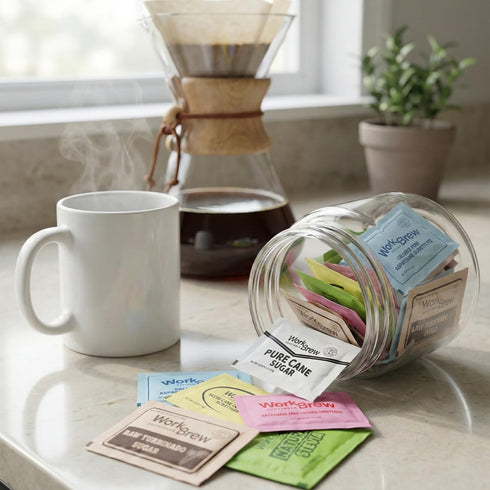 WorkBrew Packets Pack 400 Count, Sweetener Variety with Stirrers Individually Wrapped Coffee Sweeteners, Stevia, Cane