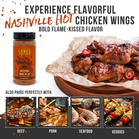 Lane's Nashville Hot Chicken Wing Seasoning, All-Natural, Perfect for Cauliflower, Dips & Fried Chicken, 9.5 Oz