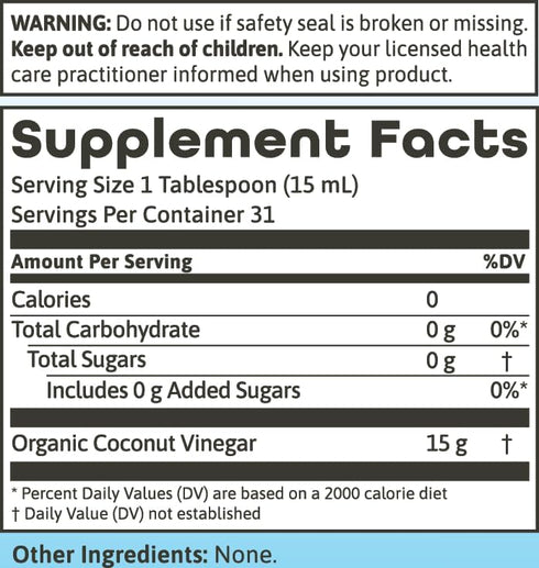 16 oz Dynamic Health Coconut Vinegar with Mother - USDA Organic Fermented Coconut Vinegar, Loaded with Natural