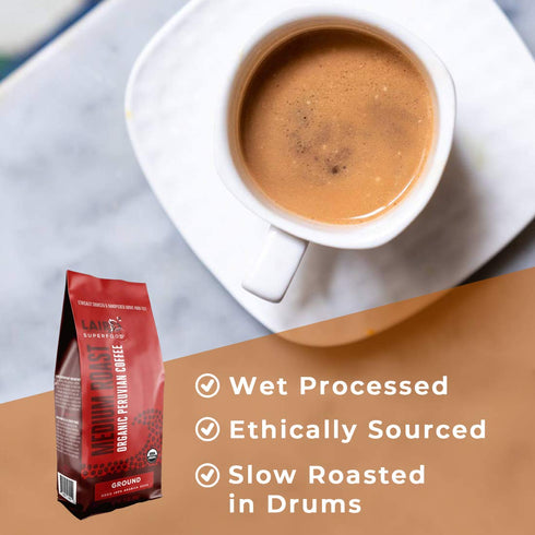 12 oz. Laird Superfood Peruvian Medium Roast Caffeinated Ground, Ethically Sourced Premium Ground Coffee, Gluten-Free