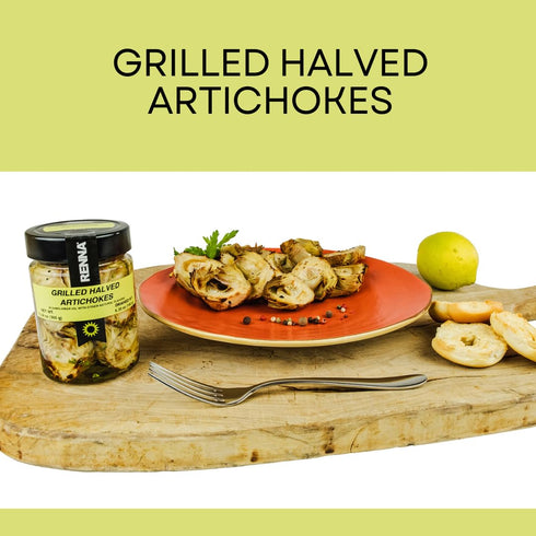 10.58 oz, Renna, Grilled Roasted Halved Artichokes preserved in oil, Heart, Mediterranean flavor, Specialty Imported
