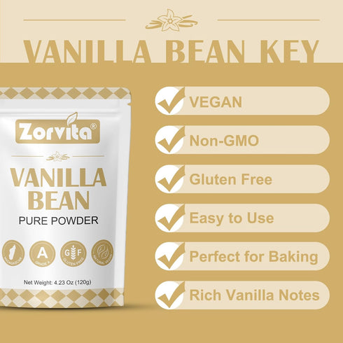 Zorvita 4.23 Oz 120g Madagascar Vanilla Bean Powder Pure Ground Grade A Vanilla Bean Gluten-Free No Additives or Sugar