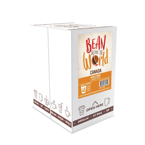 2.0 40 Count BEAN AROUND THE WORLD Flavored Coffee Compatible With Keurig K Cup Brewers, Maple Syrup