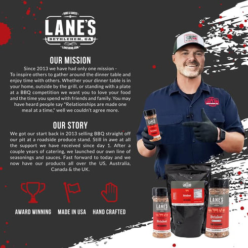 Lane's Brisket Rub Seasoning, All-Natural Championship Butt Rub, Perfect for Burger, Steaks & Pork Rubs - 12.4 Oz