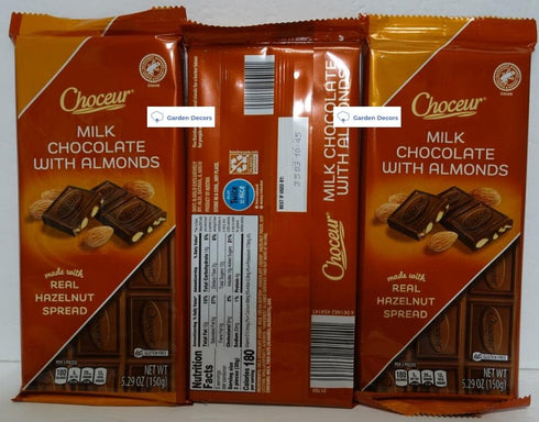 The Silk Road A Global Tasting Experience 5.29oz 150g Choceur Austria Milk Chocolate with Almonds Bars (Three Bags)