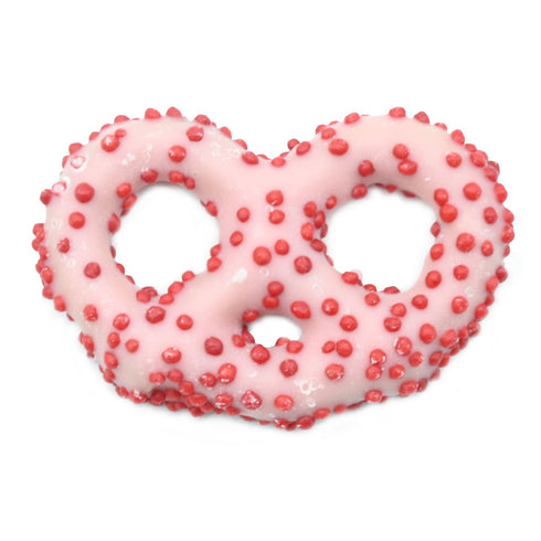 1 Lb Valentine's Day Strawberry Yogurt Covered Pretzels with Red Nonpareils, Pink, Jar