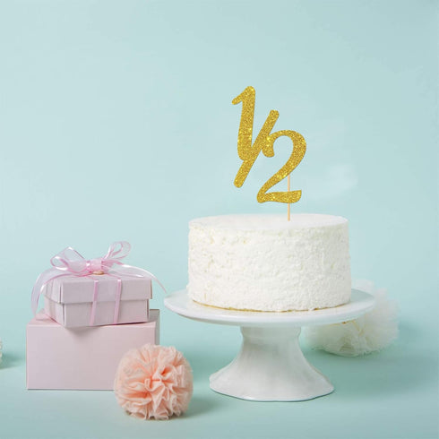 Gold Glitter Half Year Old Cake Topper - Half Year 1/2 Cake Topper for Baby Shower/Birthday Party Decorations