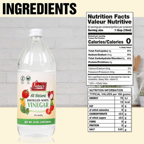 32oz 5 Pack 2 Liebers White Vinegar All-Natural Distilled White Vinegar Non-Gluten and Non-GMO Vinegar for Cleaning