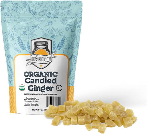 Fermentaholics USDA Certified Organic Dried Candied Ginger, 7 oz for Secondary Fermentation & Kombucha Flavoring