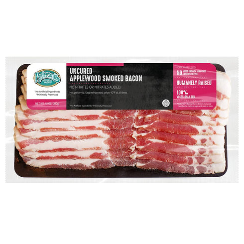 (4 Pack, 12oz Pederson's Farms, Uncured Applewood Smoked Pork Bacon Use/Freeze) - No Added Antibiotics, Hormones - No
