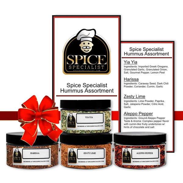 Spice Specialist Hummus Seasoning Assortment Set - Contains: 4 Assorted Plastic Jars (1 each