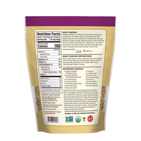16 oz, 2 Bob's Red Mill Organic Whole Grain Raw Buckwheat Groats, pk