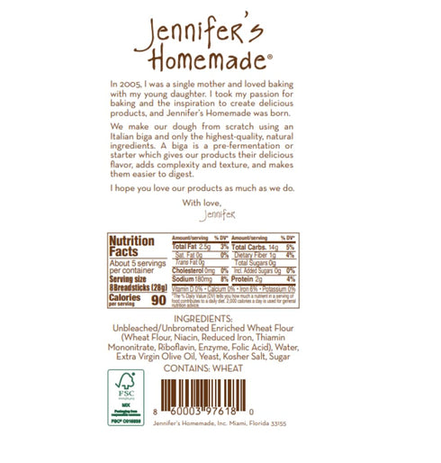 5 OZs JENNIFERS HOMEMADE Original Breadsticks, VEGAN All Natural, Made with extra virgin olive oil, Crunchy