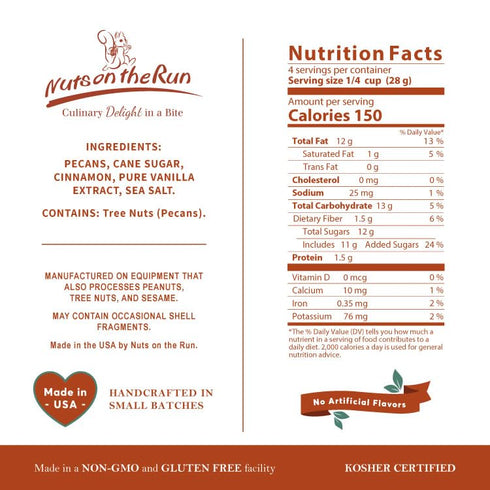 4oz (PACK 3 Nuts on the Run Cinnamon Pecans - OF BAGS), Roasted Cinnamon Pecan Pralines, Satisfaction Guarantee