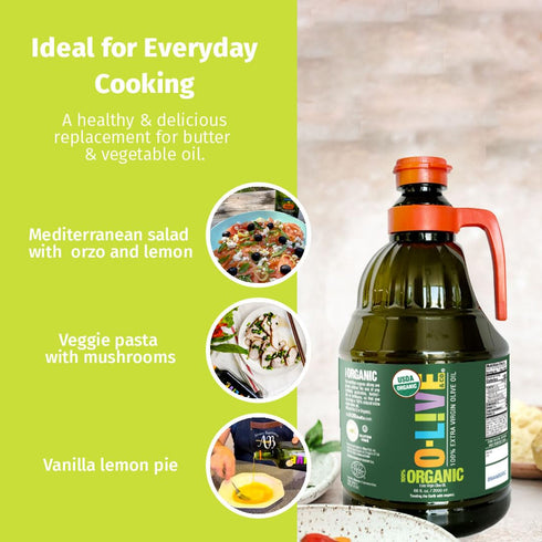 2L O-Live&Co. Bulk Premium USDA Organic Extra Virgin Olive Oil - First Cold Pressed EVOO - Phenolic Rich - Single
