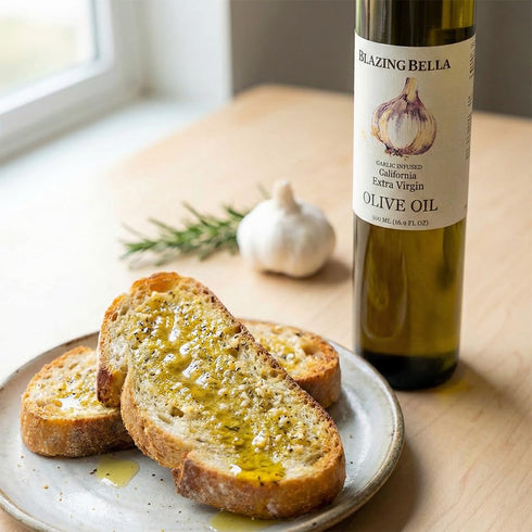 16.9 oz (500ml) Blazing Bella Garlic Infused Extra Virgin Olive Oil - Rich Fresh Garlic Flavor, Cold Pressed California