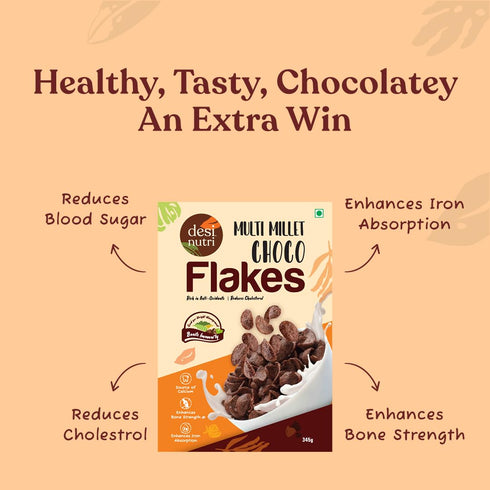 345 Desi Nutri Multi Millet Health Choco Flakes | Ready to Eat Choco Flakes | Millet Choco Flakes | Choco Flakes - gms