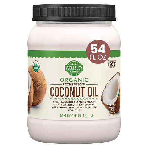 Wellsley Farms Organic Extra Virgin Coconut Oil - Unrefined, 100% Pure & Natural -