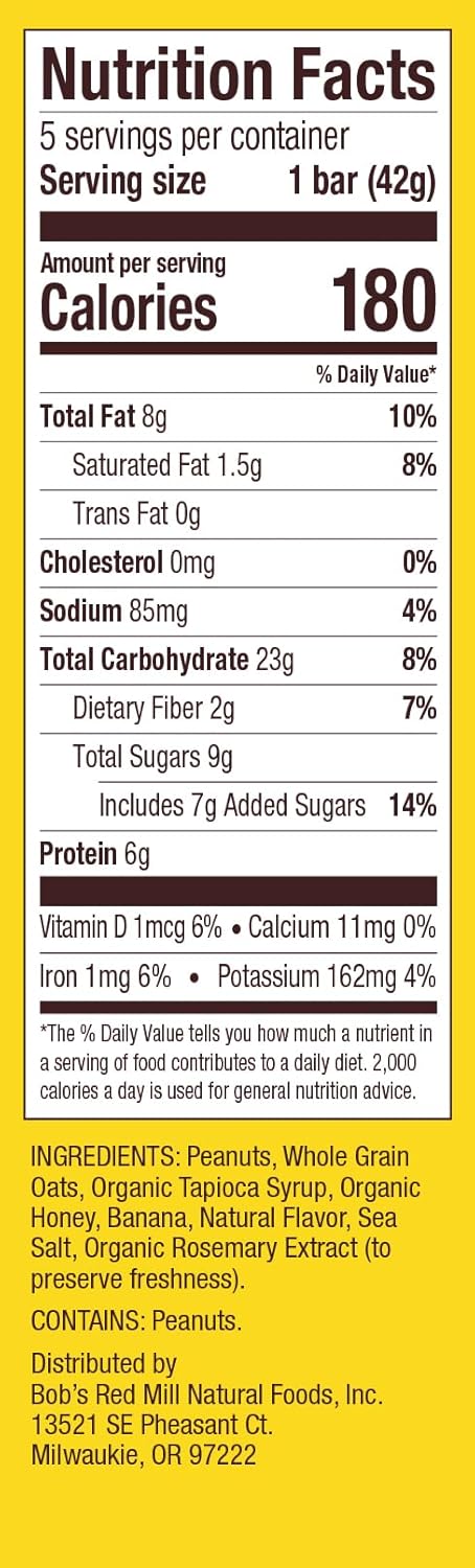 5pk 5 (Pack 1) Bob's Red Mill PB Banana & Oats Bar, bars of - Non GMO, Gluten Free, Kosher