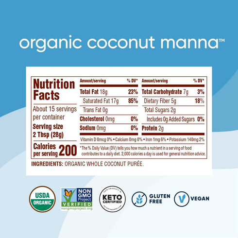15 Oz, Nutiva Organic Coconut Manna Pured Coconut Butter, USDA Organic, Non-GMO, Vegan, Gluten-Free & Keto, Creamy