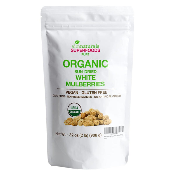 White Mulberries Dried Organic Bulk 2 Lbs Bag USDA Organic Certified Sun
