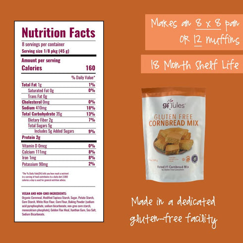 9 13 gfJules Certified Gluten Free Cornbread Baking Mix | No Grit, Non-GMO, Vegan | Certified Top Allergen-Free