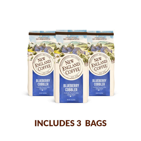 11oz (Pack 3) New England Coffee Blueberry Cobbler Medium Roast Ground Coffee, Bag