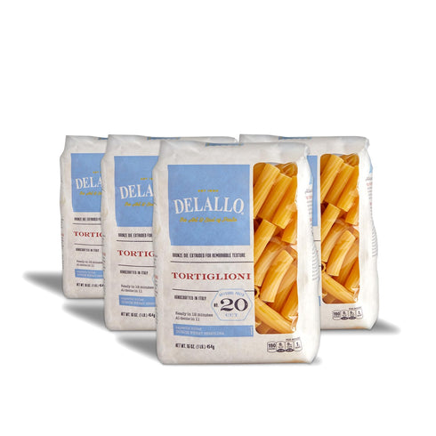 DeLallo Tortiglioni Pasta, 1 Pound Bag, 4 Pack, Tube Shape, Made with