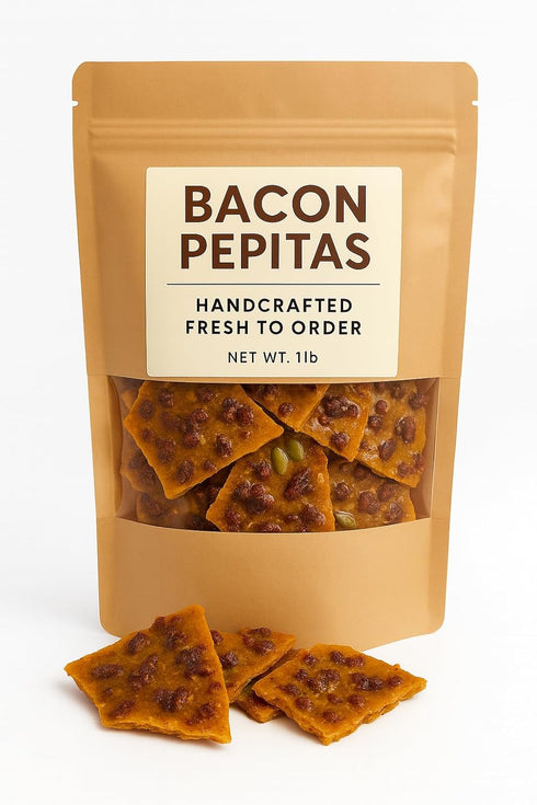 The Brittle Box Candy Co. Bacon Pepitas Brittle 1 lb Made to Order Hickory Smoked Bacon &