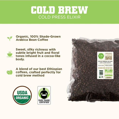 3 Tiny Footprint Coffee - Organic Cold Press Elixir Cold Brew | Blend of Light & Dark Roasts, Whole Bean Coffee | Fair