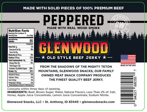 Glenwood Snacks 10oz 100% Glenwood Jerky Bag Beef Jerky (PEPPERED)