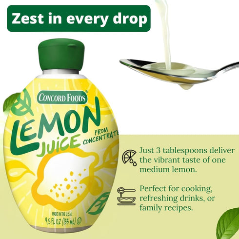 100% 4.5 Oz (Pack 4) Concord Foods Lemon Juice from Concentrate | Lemon Juice for Cocktails, Cooking, Baking