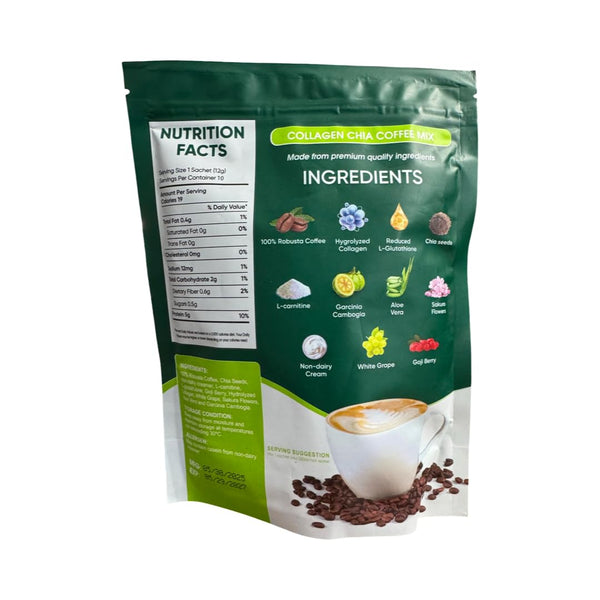 Beauty Milk 2 Packs 11 1 (10 Pack) FIT GUM Collagen Chia Coffee - in Coffee Mix Sachets per