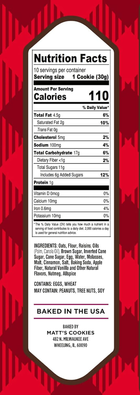Matt's Bakery Oatmeal Raisin Cookies, Soft-Baked, Non-GMO, All-Natural Ingredients; 4 Bags (10.5oz Each)