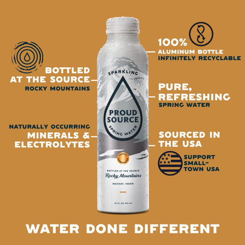 16oz (6 pack) Proud Source Sparkling Spring Water, Natural Minerals and Light Bubbles, Bottles