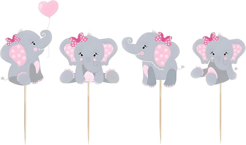 Finduat 48 Pieces Pink Elephant Cupcake Toppers for Girl Baby Shower Decorations, Baby Girl Birthday Party Supplies