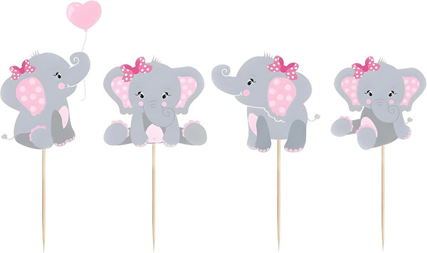 Finduat 48 Pieces Pink Elephant Cupcake Toppers for Girl Baby Shower Decorations, Baby Girl Birthday Party Supplies