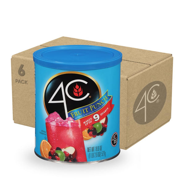 4C Powdered Drink Mix Canister, Fruit Punch 6 Pack, 9 Quarts, Family