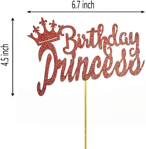 Rose Gold Glittery Cake Topper for Princess Birthday Party Decorations