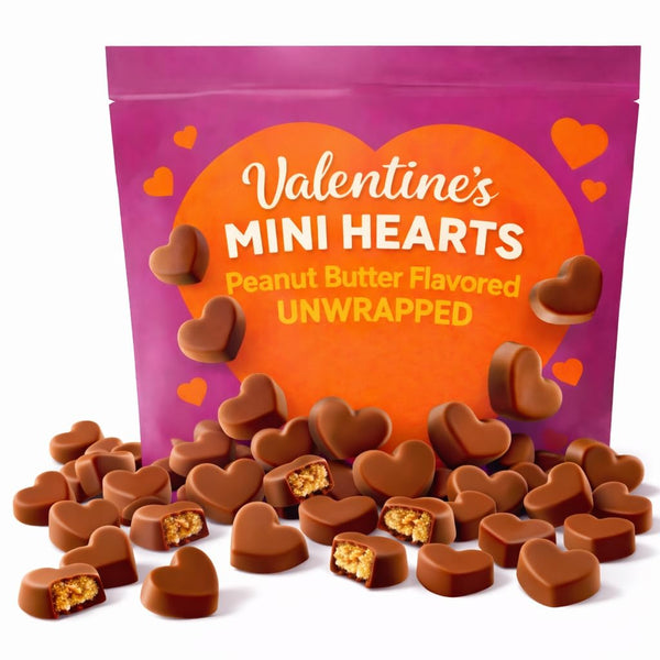 Generic Valentine's Mini Hearts Peanut Butter Flavored Chocolate, Unwrapped Heart-Shaped Candy, Smooth Milk