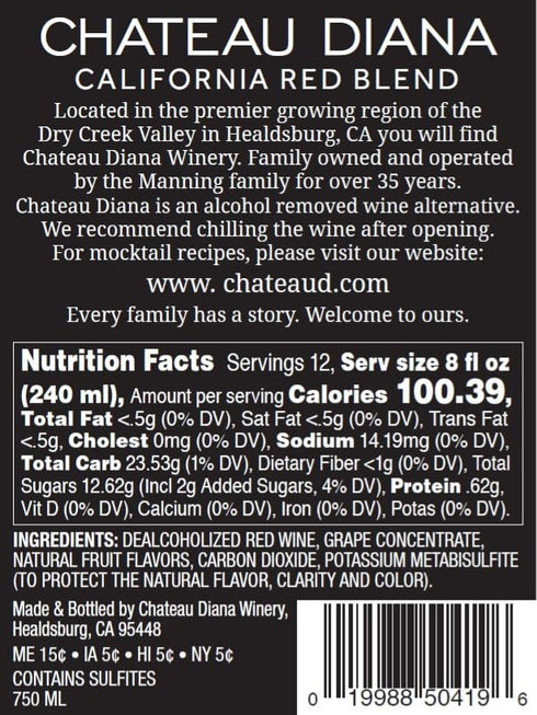 2 Pack Chateau Diana Zero - Bottle - Alcohol Removed California Red Wine and Cabernet Sauvignon