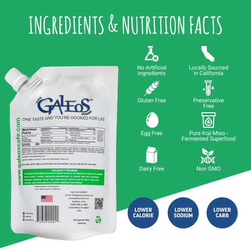 13 oz 1 Pack Galeos Miso Caesar Salad Dressing | Lower Calorie, Dairy Free, Egg Free, Gluten Free, No Saturated Fat |
