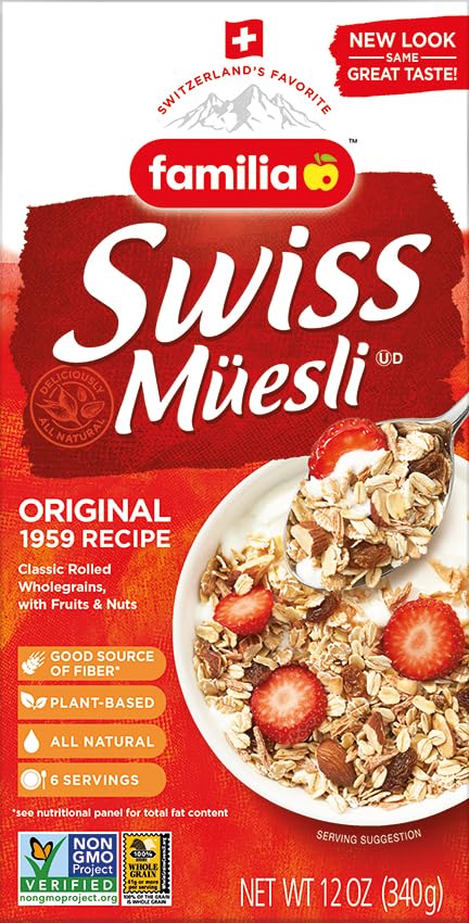 12 oz (Pack 3) Familia Swiss Muesli Cereal, Original Recipe with Fruit and Nuts - Enjoy Hot, Cold or as Overnight Oats